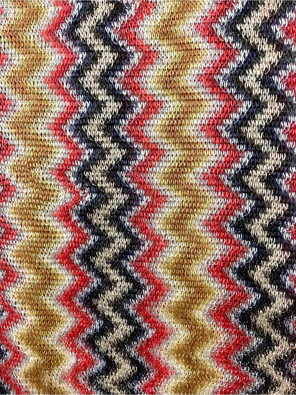 MISSONI Scarf 14.4”x81” ITALY Chevron ZigZag Fringe Knit Multicolor